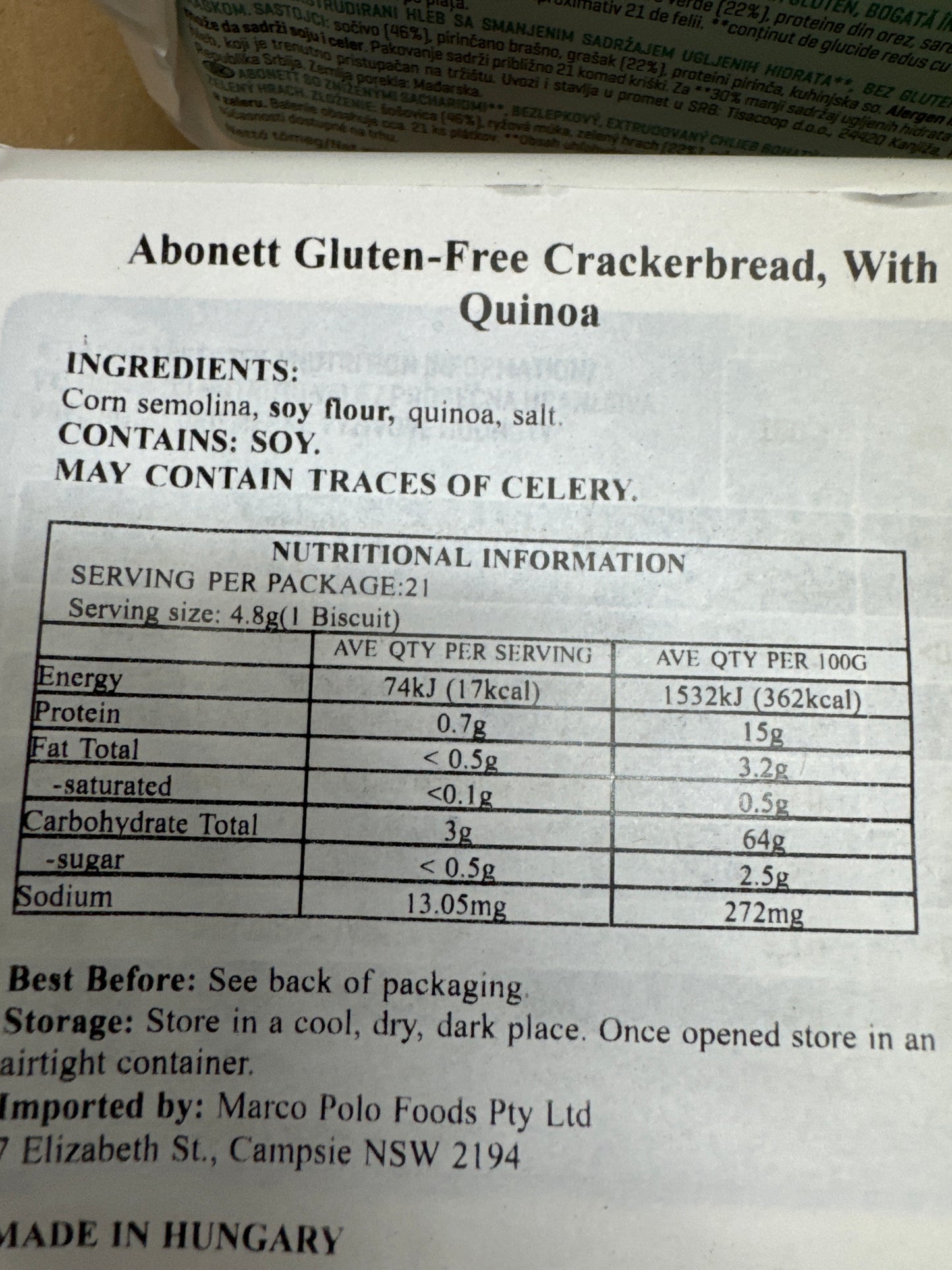 Abonett Gluten Free Crackerbread with Quinoa 100g