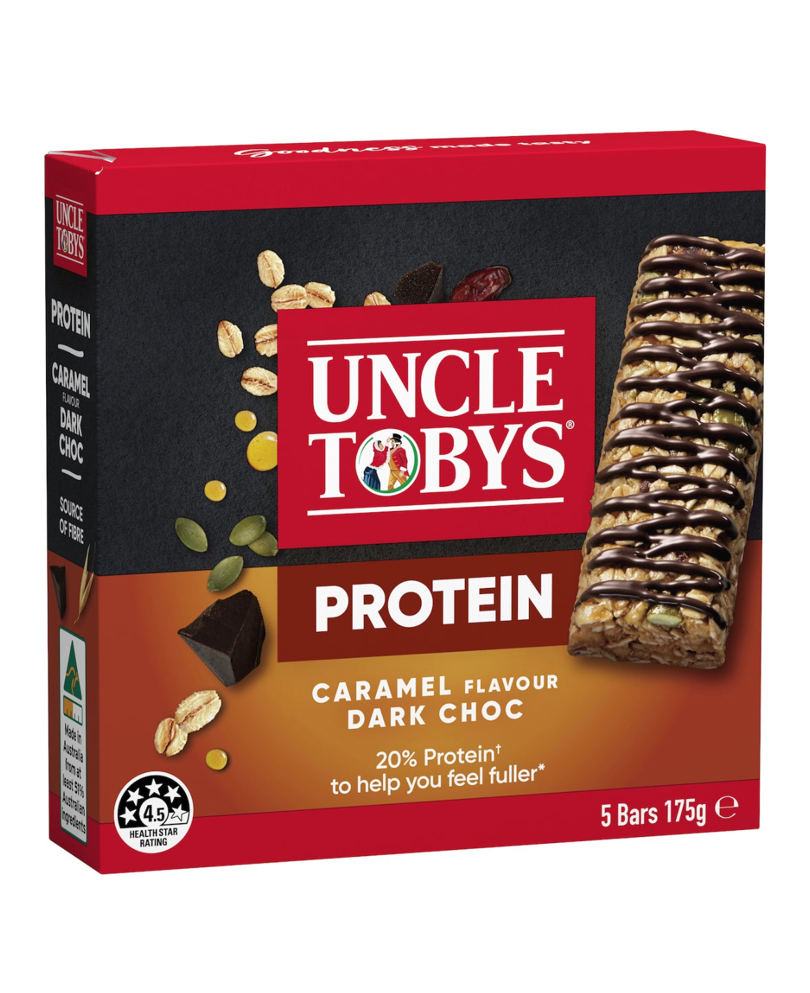 Uncle Toby’s Caramel & Dark Choc Protein Bars 5pk