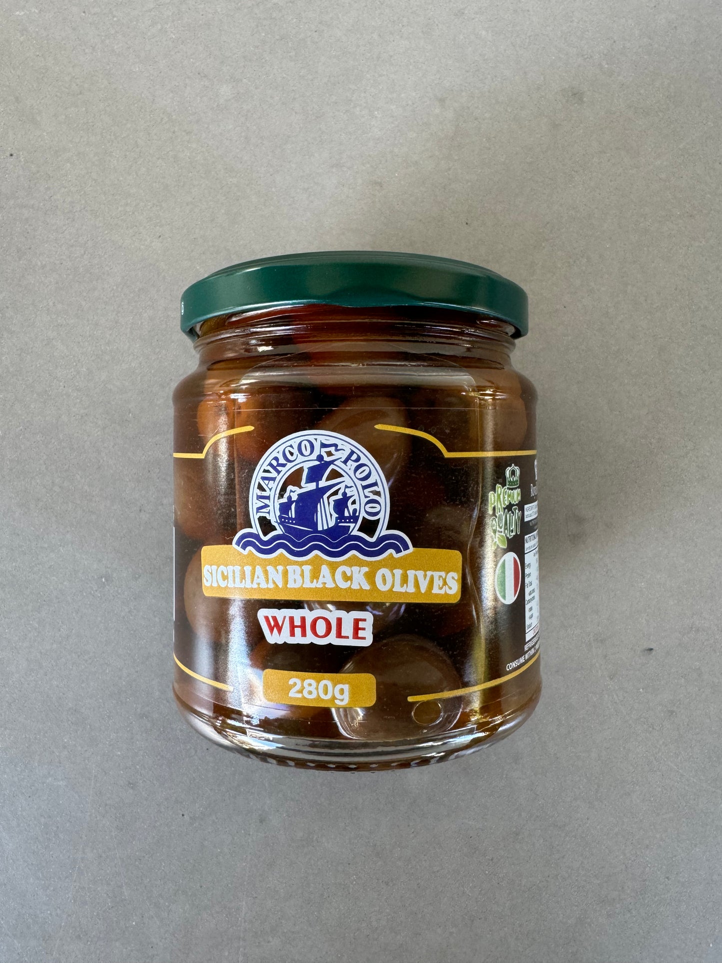 Sicilian Black Olives Whole 280g