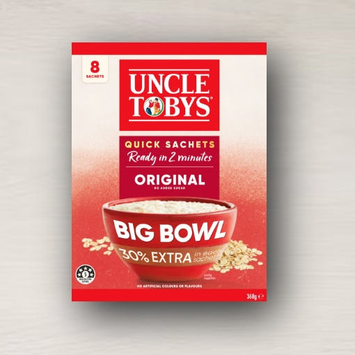 Uncle Tobys Oats Quick Sachets Breakfast Cereal Original Big Bowl 368g