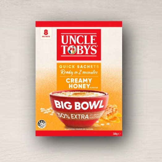 Uncle Tobys Oats Quick Sachets Breakfast Cereal Creamy Honey Big Bowl 368g