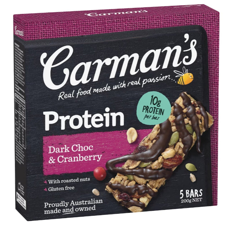 Carman's Dark Choc & Cranberry Protein Bars 200g 5x bars