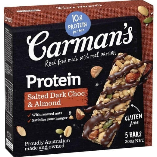 Carman's Salted Dark Choc & Almond Protein Bars 200g 5x bars