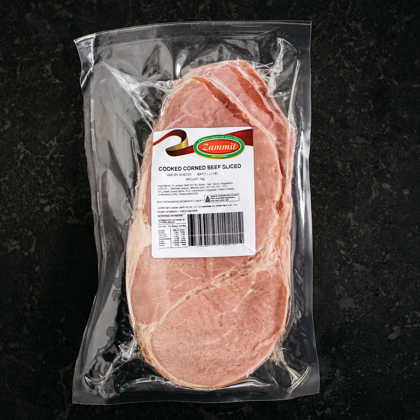 Cooked Corned Beef Sliced 1kg Pack