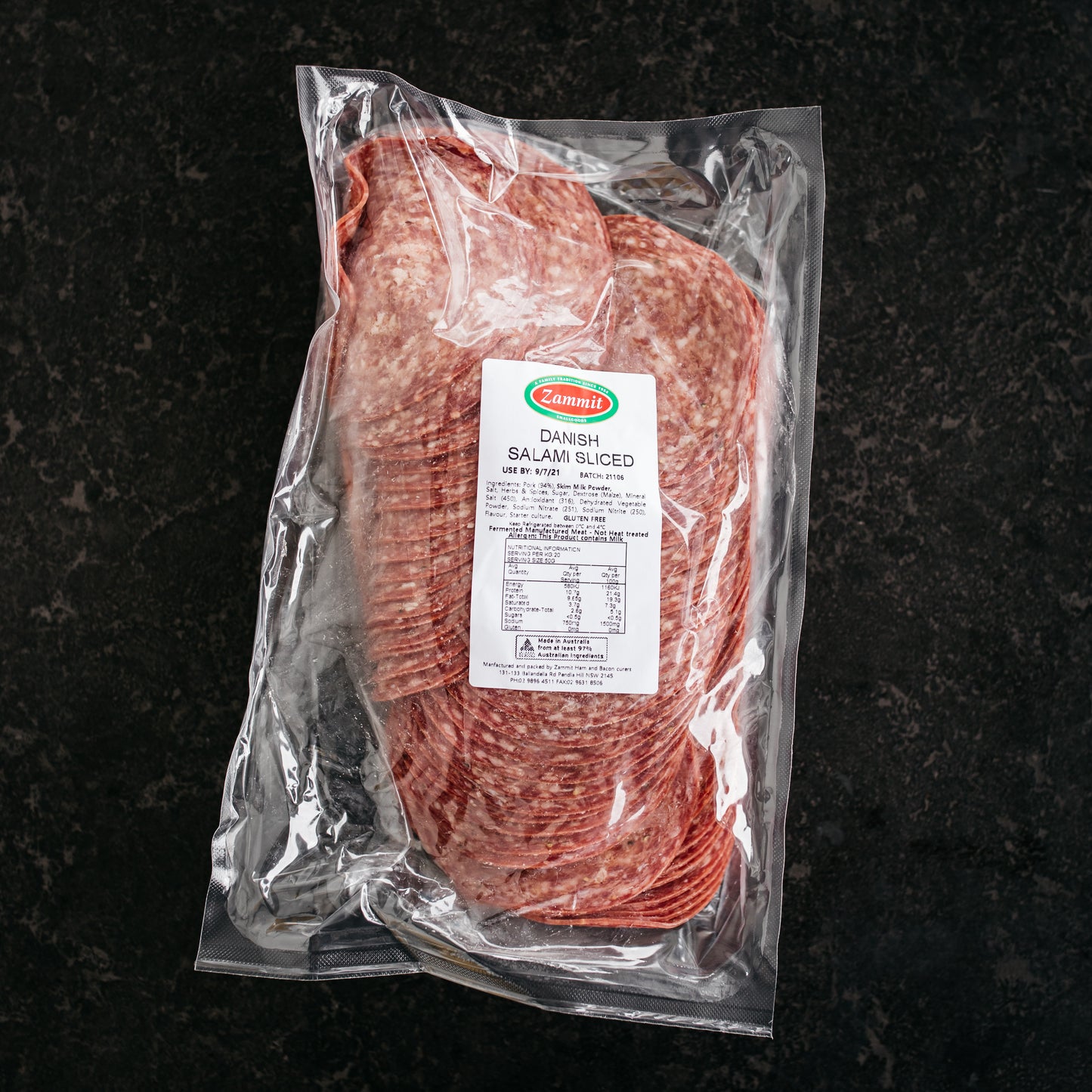 Danish Salami Sliced 1kg - Zammit Smallgoods