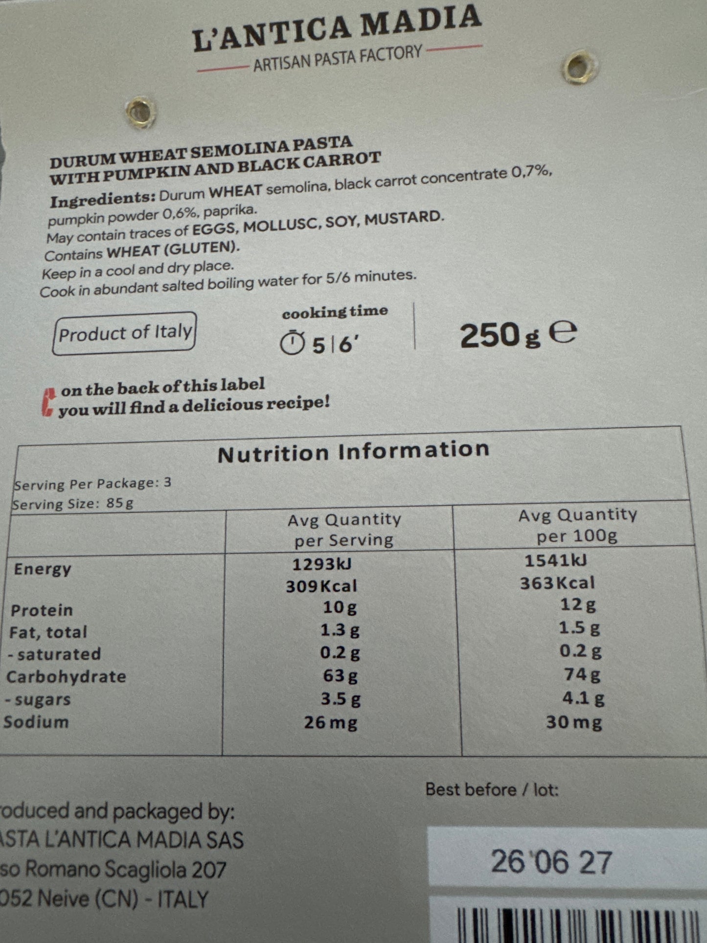 L’Antica Madia Farfalle Black Carrots & Pumpkin 250g