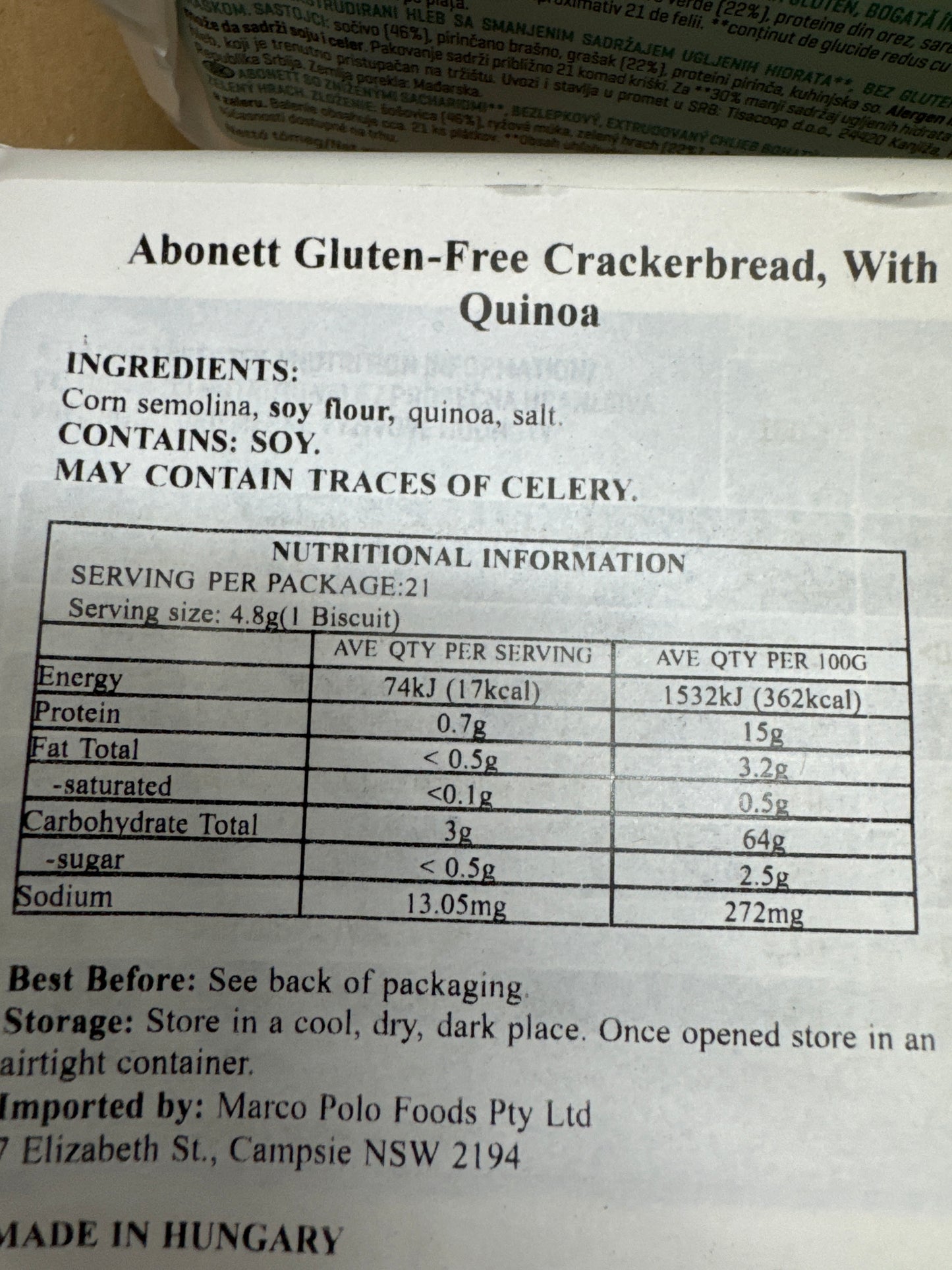 Abonett Gluten Free Crackerbread with Quinoa 100g