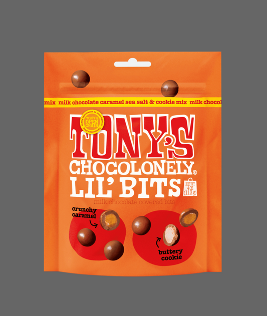 TONYS LIL BITES CHOC CARAMEL SEA SALT & COOKIE MIX BAG 113g