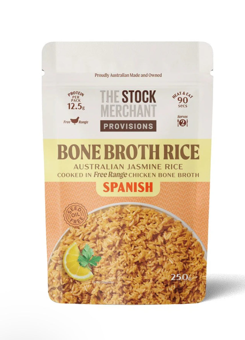 THE STOCK MERCHANT PROVISIONS BONE BROTH RICE SPANISH 250g