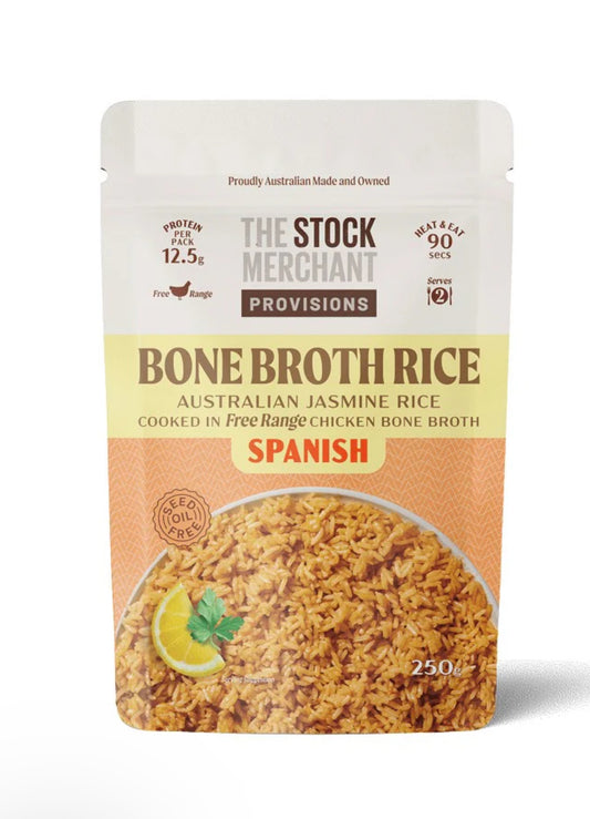 THE STOCK MERCHANT PROVISIONS BONE BROTH RICE SPANISH 250g