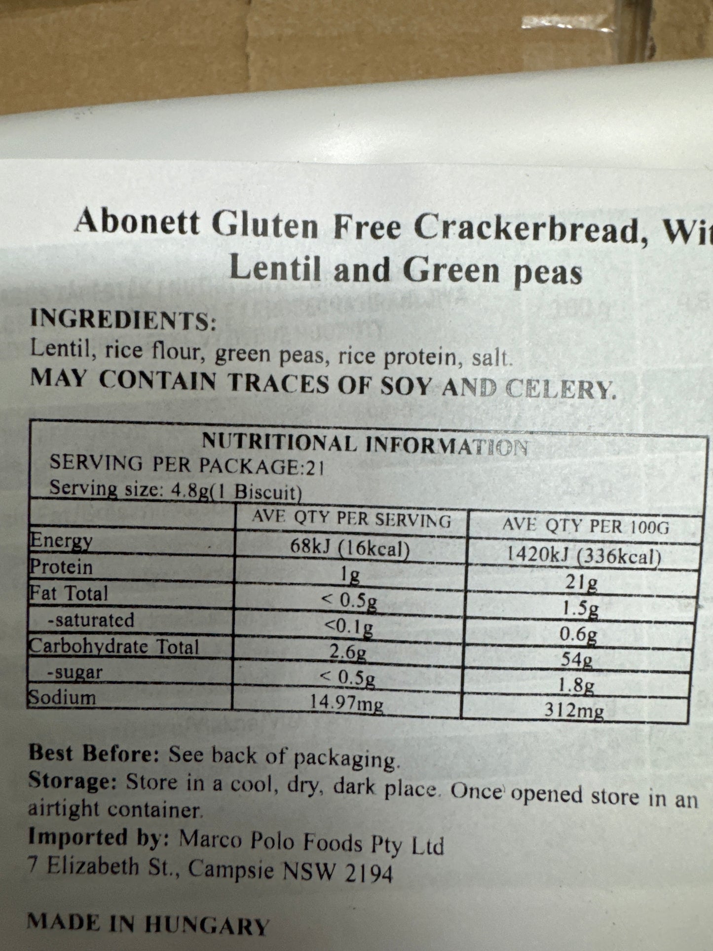 Abonett Gluten Free-Vegan Crackerbread with Lentils & Green Peas 100g