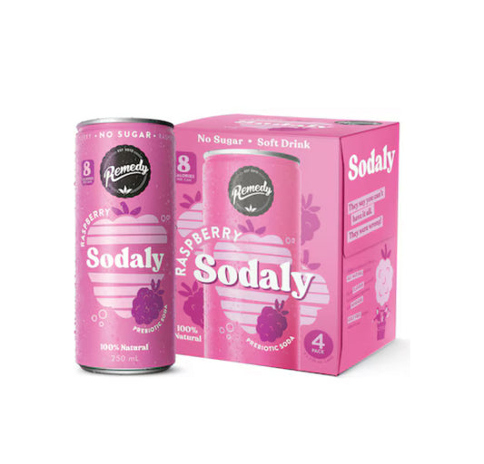Remedy Raspberry Sodaly Prebiotic Soda No Sugar Cans 250ml x4 Pack