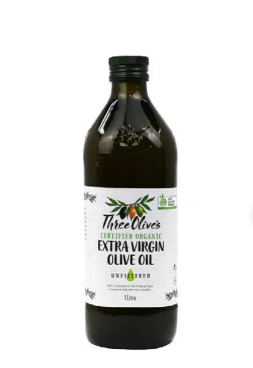 Three Olives Certified Organic Extra Virgin Olive Oil Unfiltered 1l