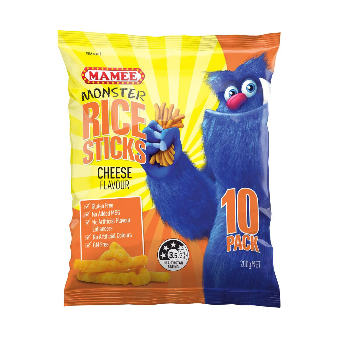 Mamee Rice Snack Sticks Cheese Flavour 10 pk