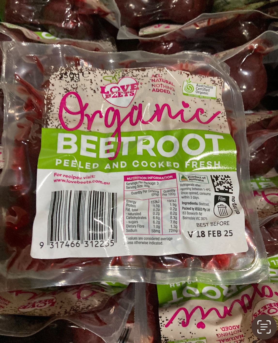 Beetroot Love Beets Organic Peel and Cooked 250g