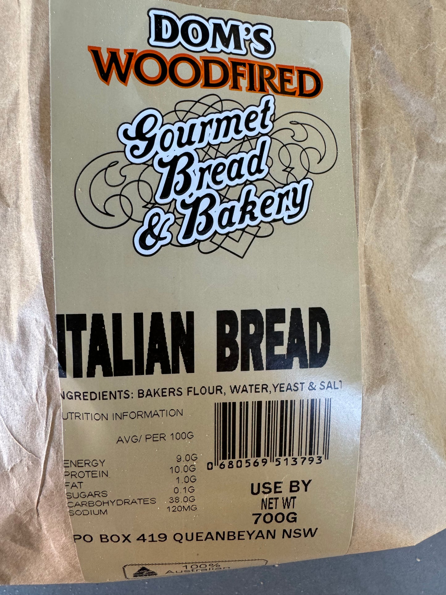 Special Wood Fired Gourmet Italian Bread Whole 700g