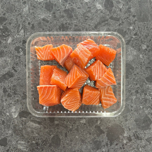 Cubed Pet Meat - Human Grade Salmon Fillets 500g Tray Frozen