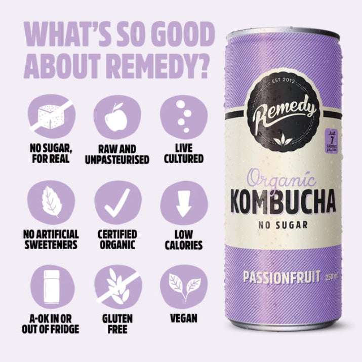 Remedy Passionfruit Kombucha 250ml X4 Pack