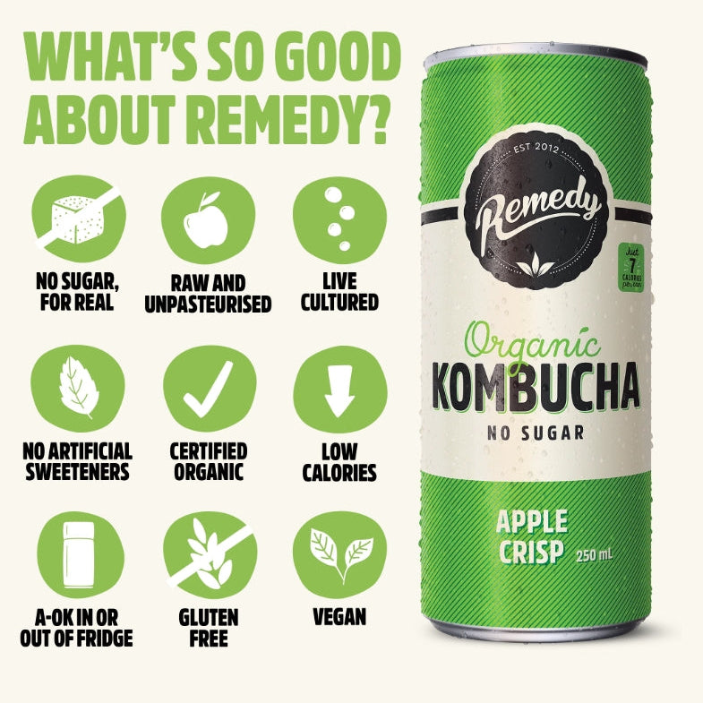Remedy Apple Crisp Kombucha 250ml 4X Pack