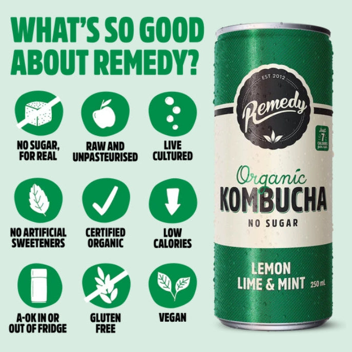 Remedy Lemon Lime Mint Kombucha 250ml 4X Pack