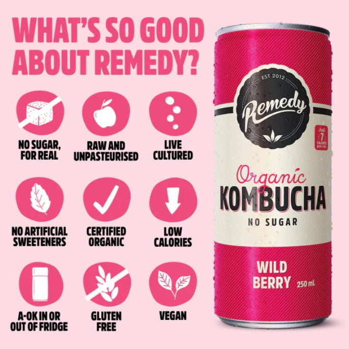Remedy Wild Berry Kombucha 250ml X4 Pack