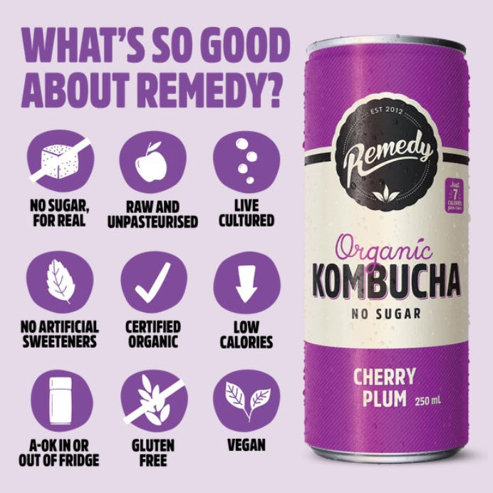 Remedy Cherry Plum Kombucha 250ml X4 Pack
