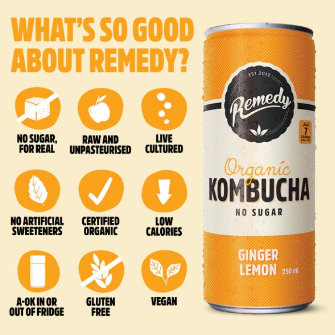 Remedy Ginger Lemon Kombucha 250ml X4 Pack