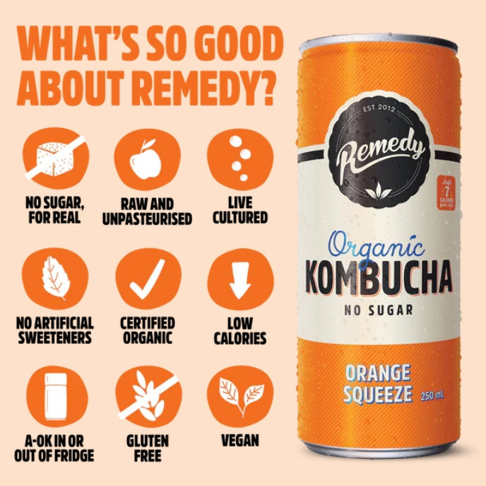 Remedy Orange Squeeze Kombucha 250ml X4 Pack