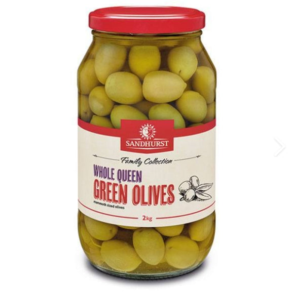 Sandhurst Whole Queen Green Olives Glass 2kg